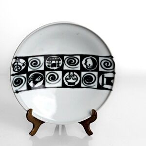 Masafumi Fujihira Pottery Bowl Black And White Checkerboard Faces Handmade